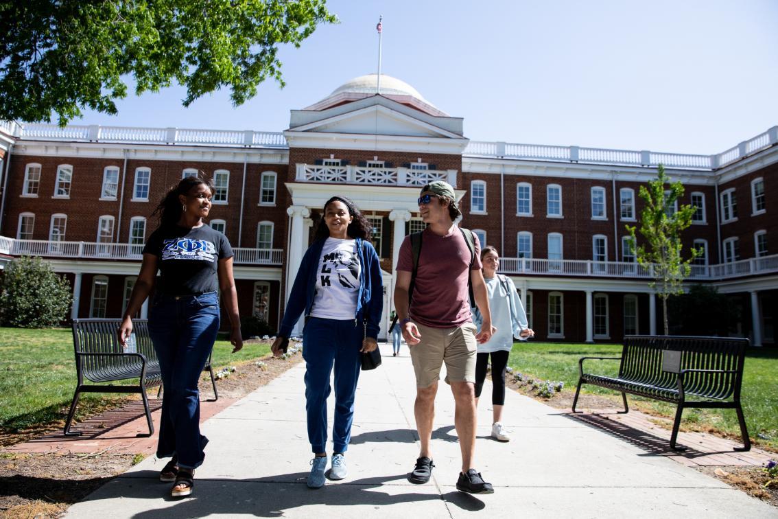 Students walking to class from the Rotunda